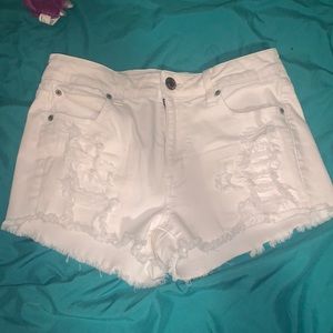 White distressed American eagle jean shorts